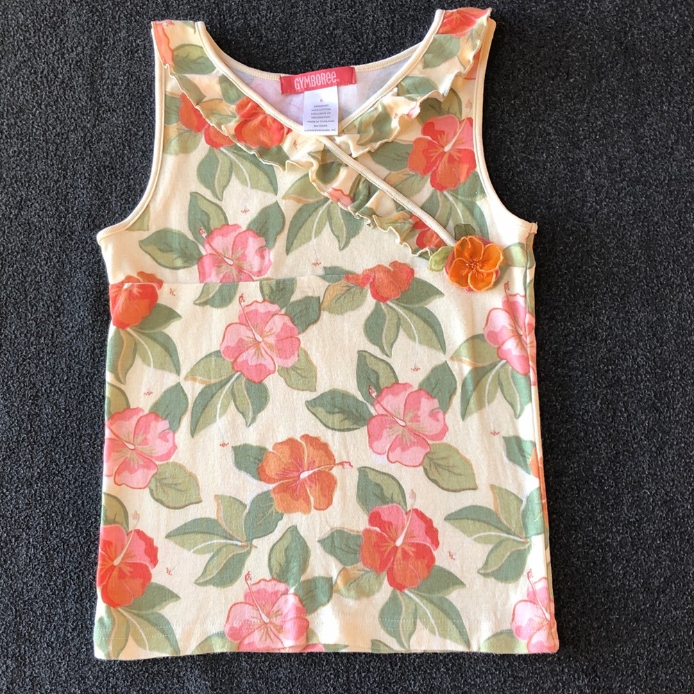 Gymboree Aloha Wahine 100% Cotton Sleeveless Ruffle Neck Floral Tank Top Size 6